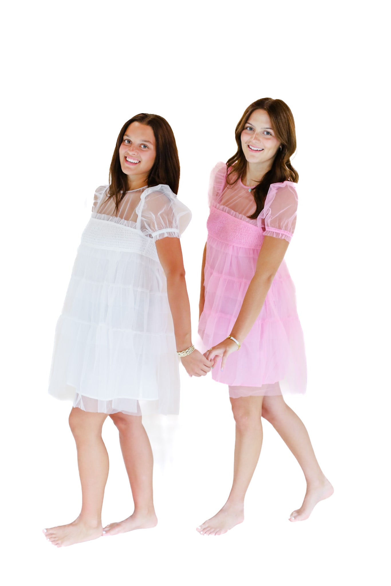 Mesh Tiered Dress, PINK & WHITE