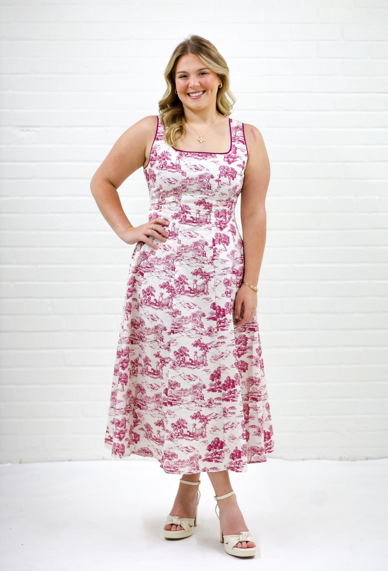 Jane Toile Midi Dress, PINK