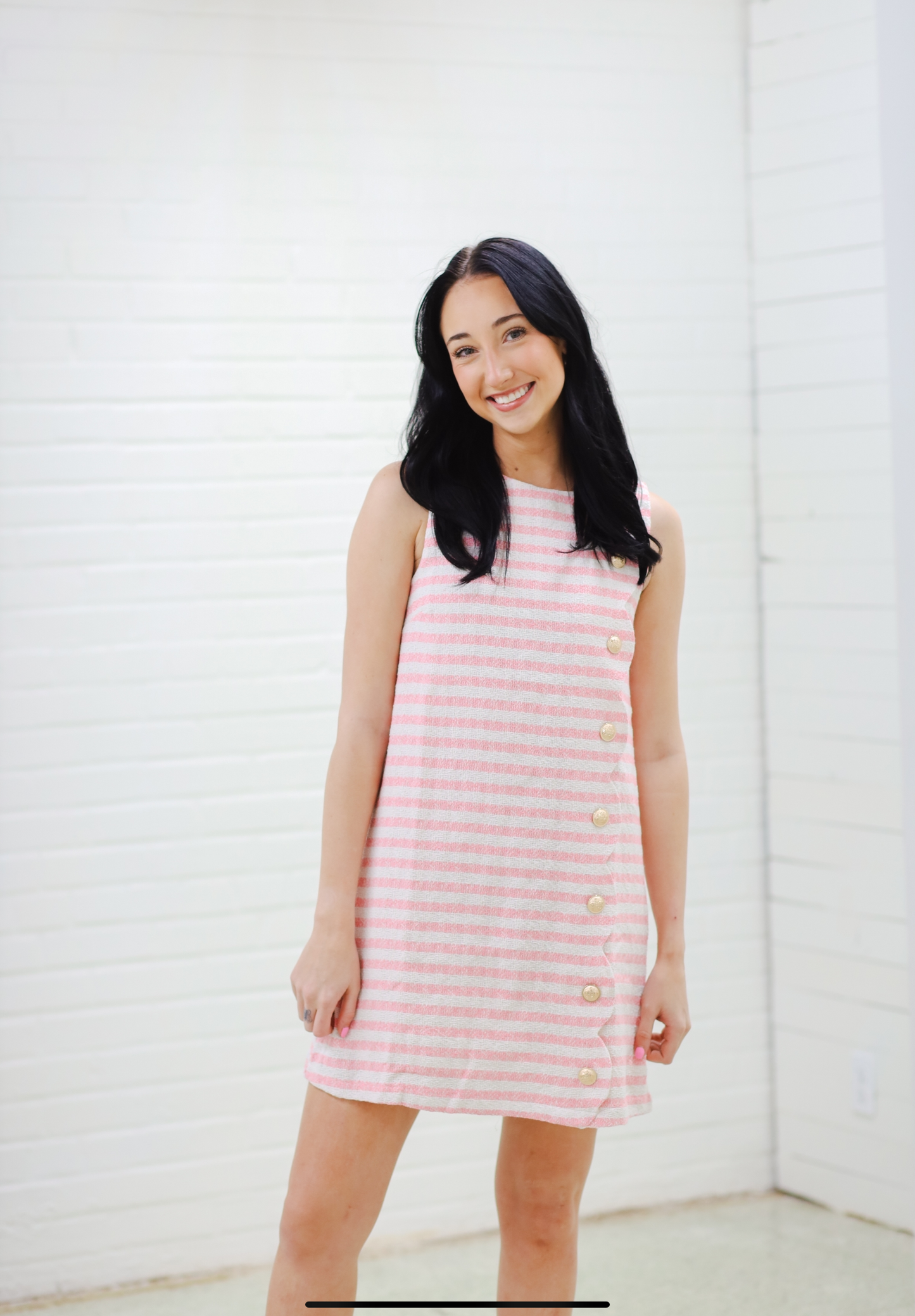 Charlie Striped Tweed Dress, PINK