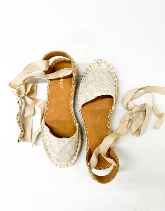 Ribbon Espadrille Flats, CREAM