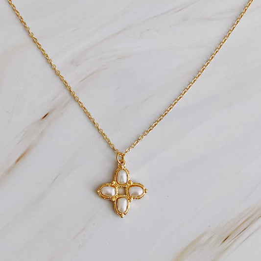Pearl Cross Necklace, GOLD