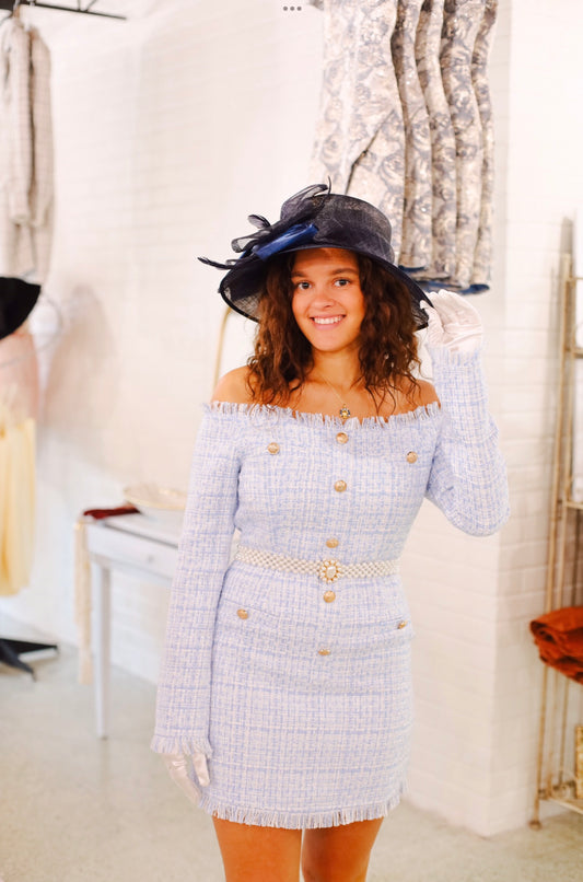 Della Tweed Dress, BLUE