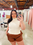 PLUS SIZE Kendra Leather Shorts, BROWN