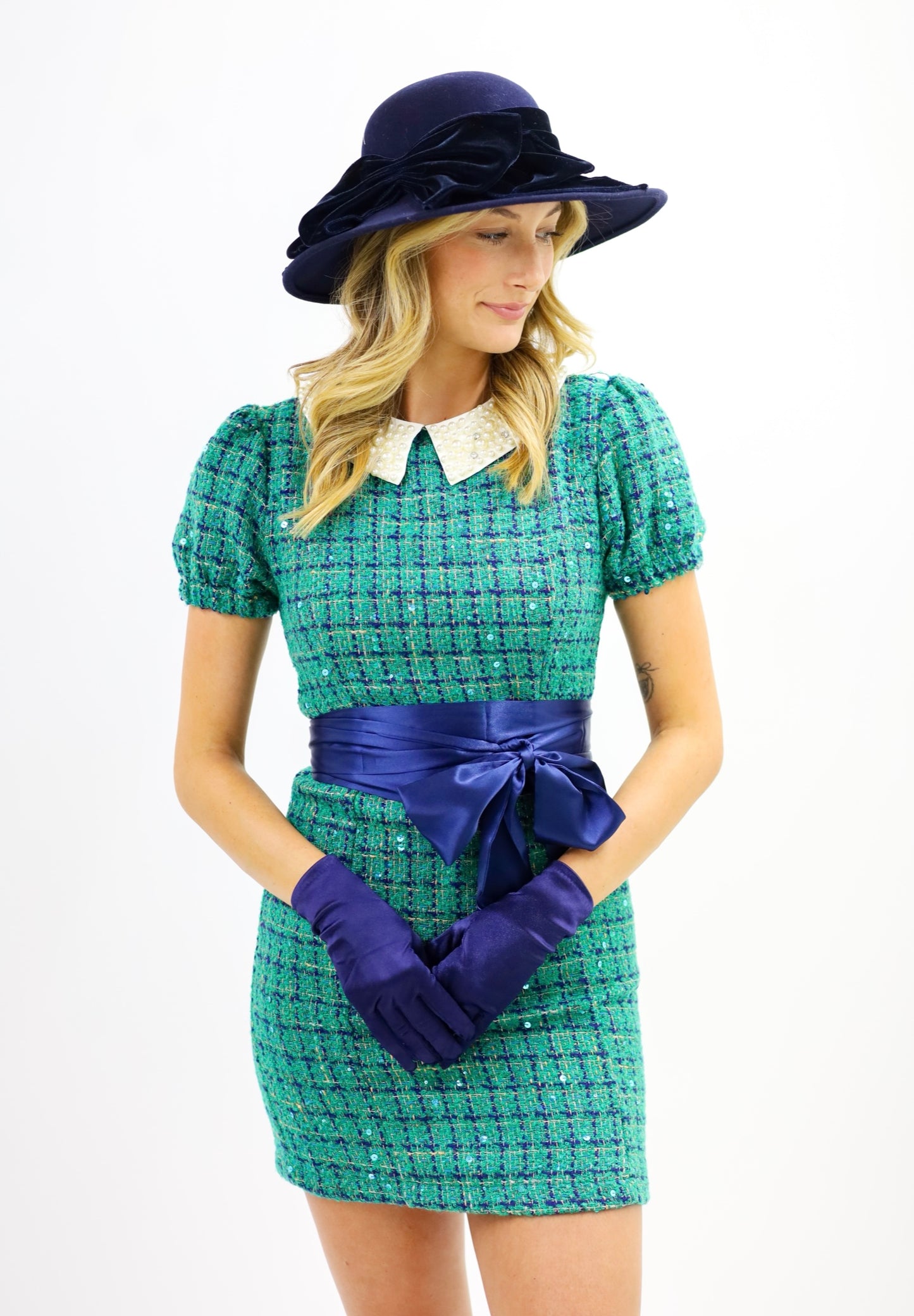 Vivian Tweed Dress, GREEN