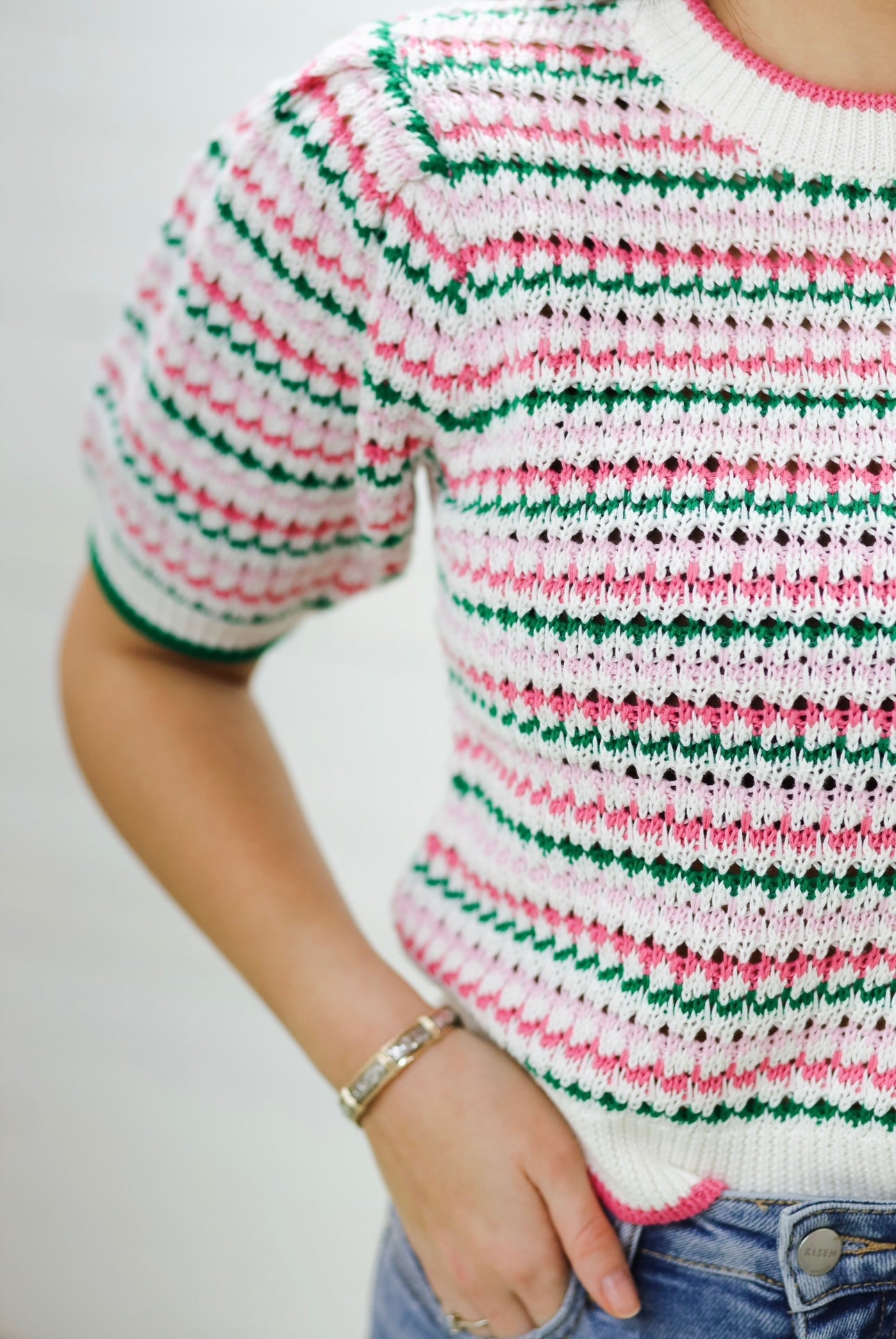 Emma Puff Sleeve Sweater, WHITE MULTI