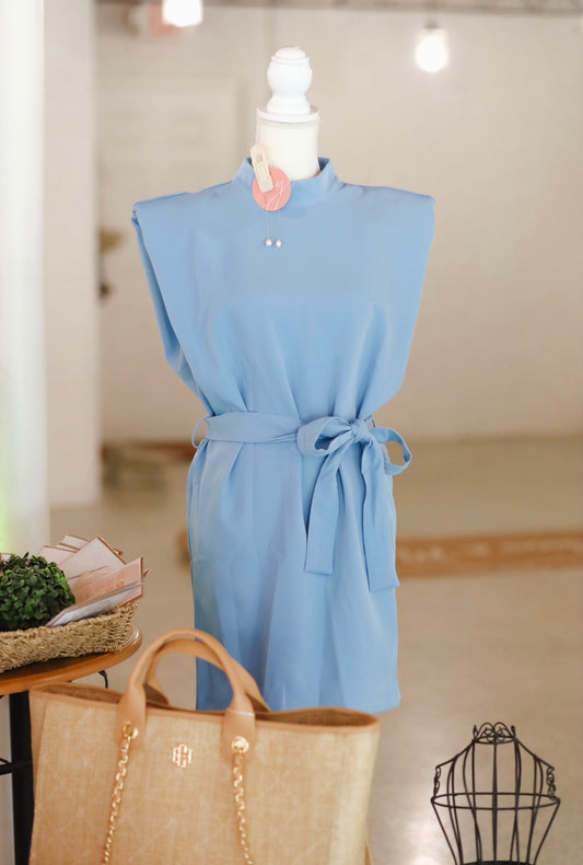 Carrie Mock Neck Dress, BLUE