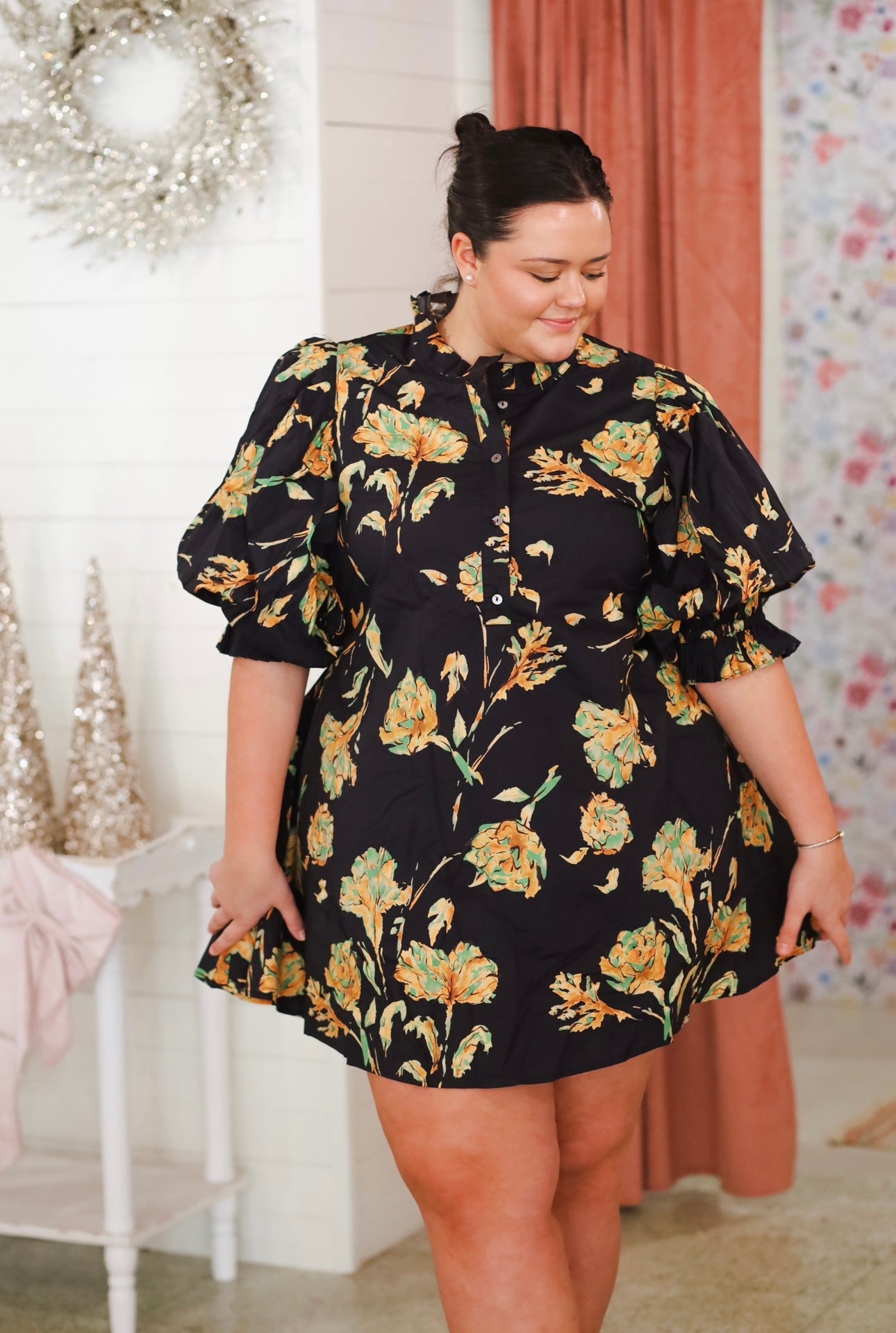 PLUS SIZE Reese Floral Dress, BLACK