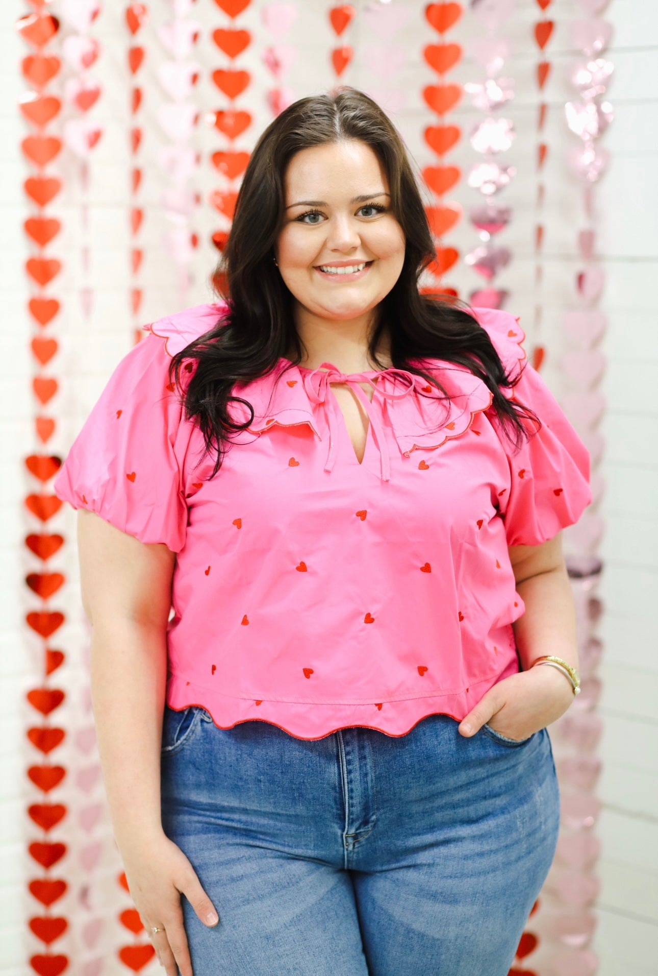 Juliet Embroidered Heart Top, PINK