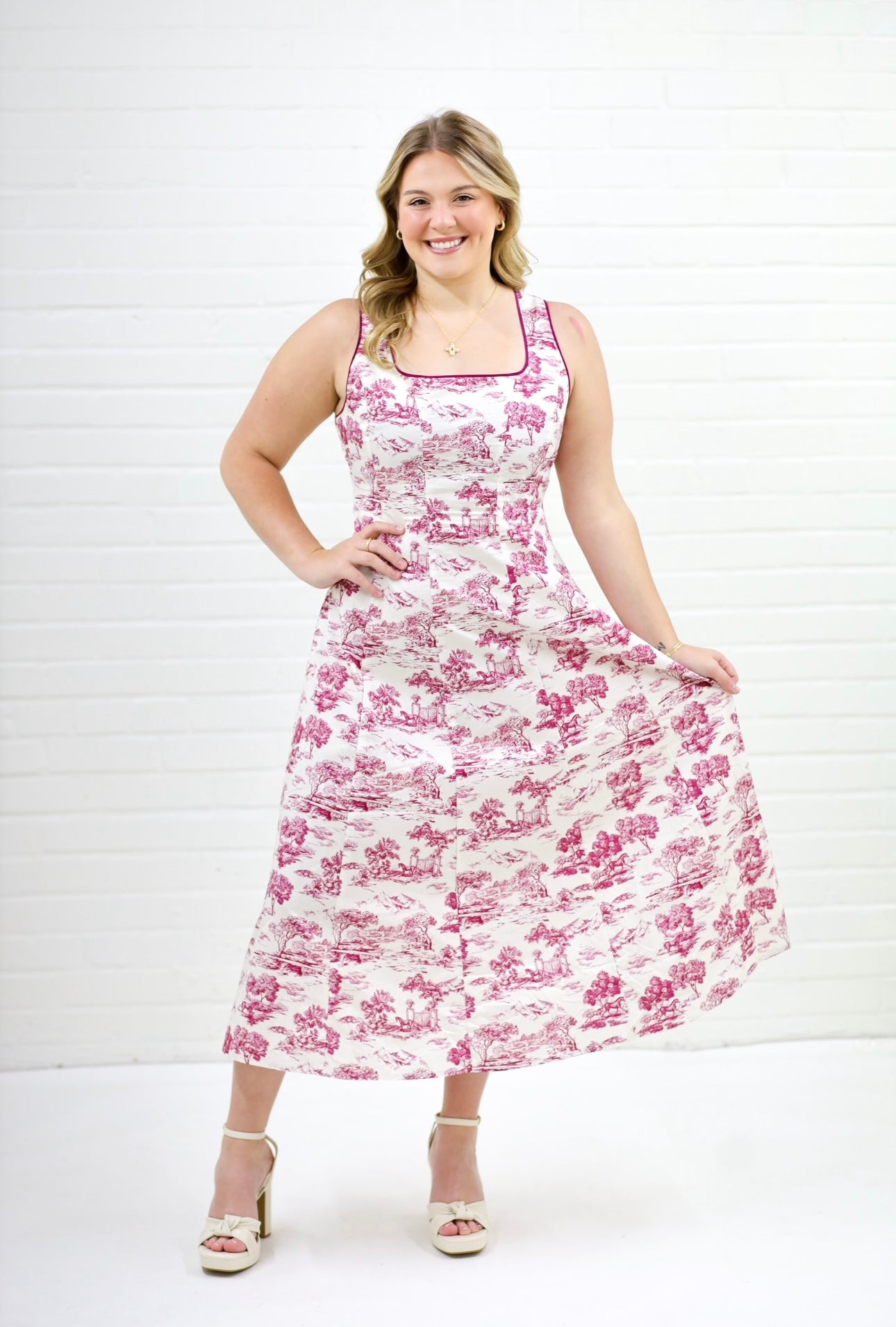Jane Toile Midi Dress, PINK