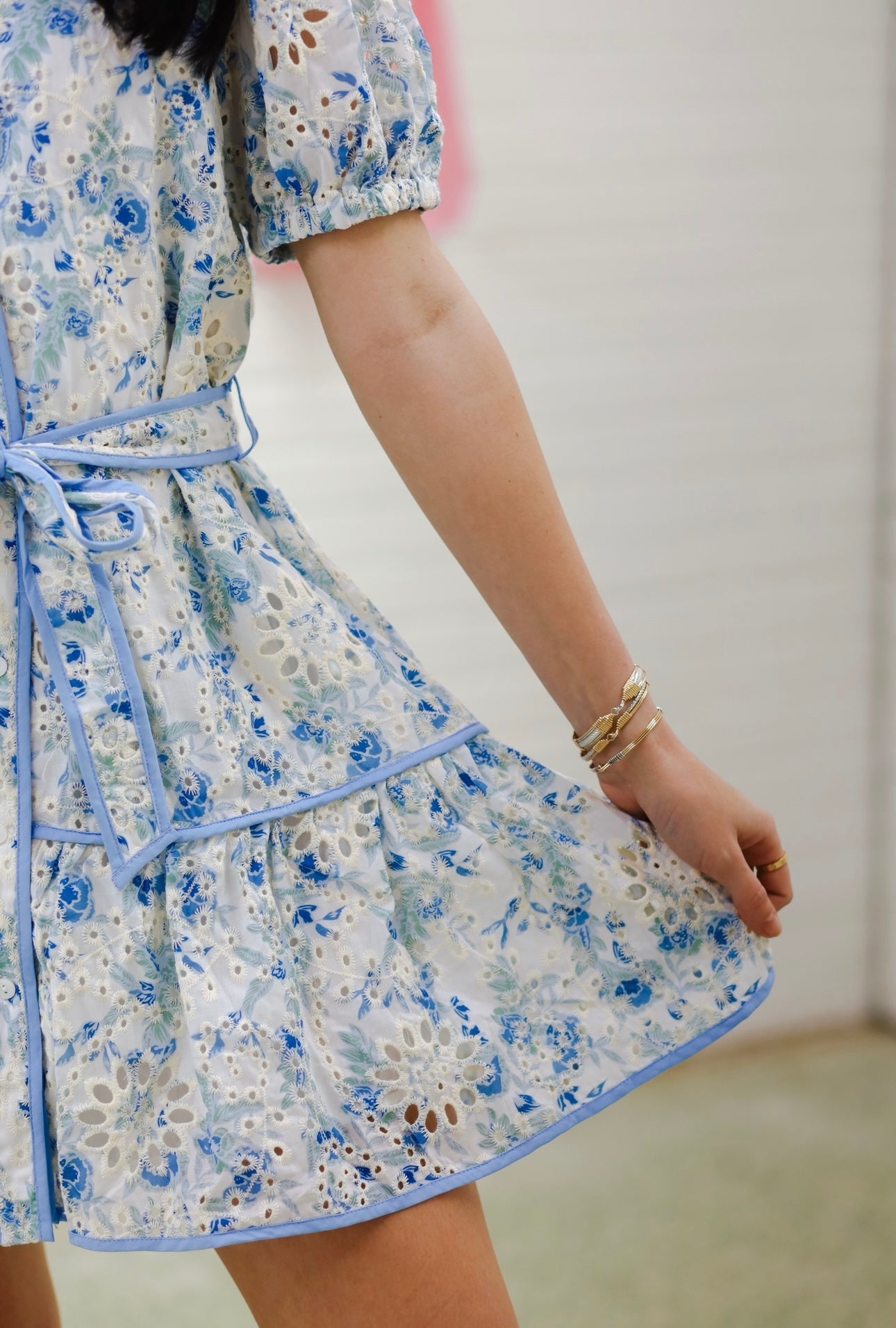 Grace Floral Eyelet Dress, BLUE