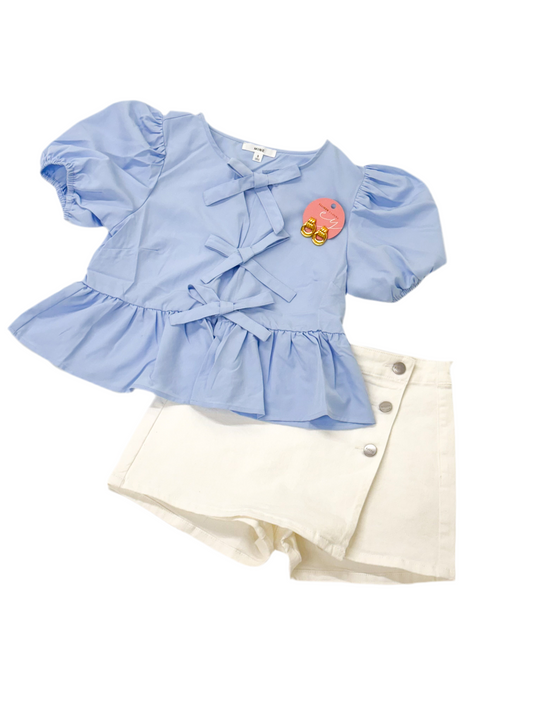 Betty Bow Top, BLUE & PINK