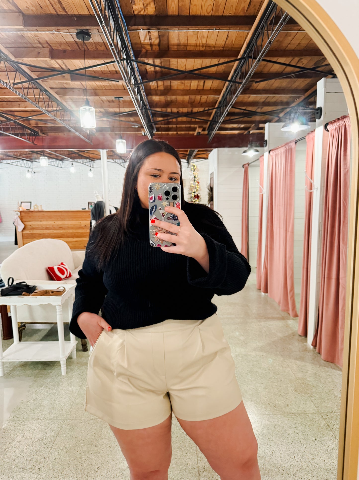 PLUS SIZE Meredith Leather Shorts, BEIGE