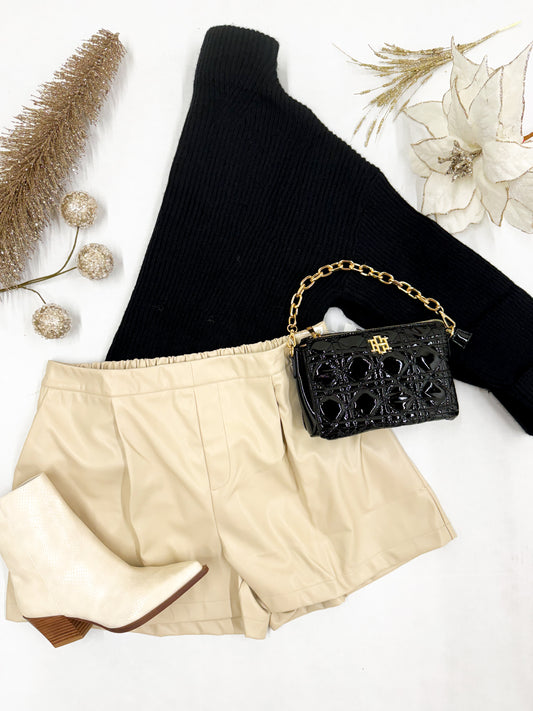 PLUS SIZE Meredith Leather Shorts, BEIGE
